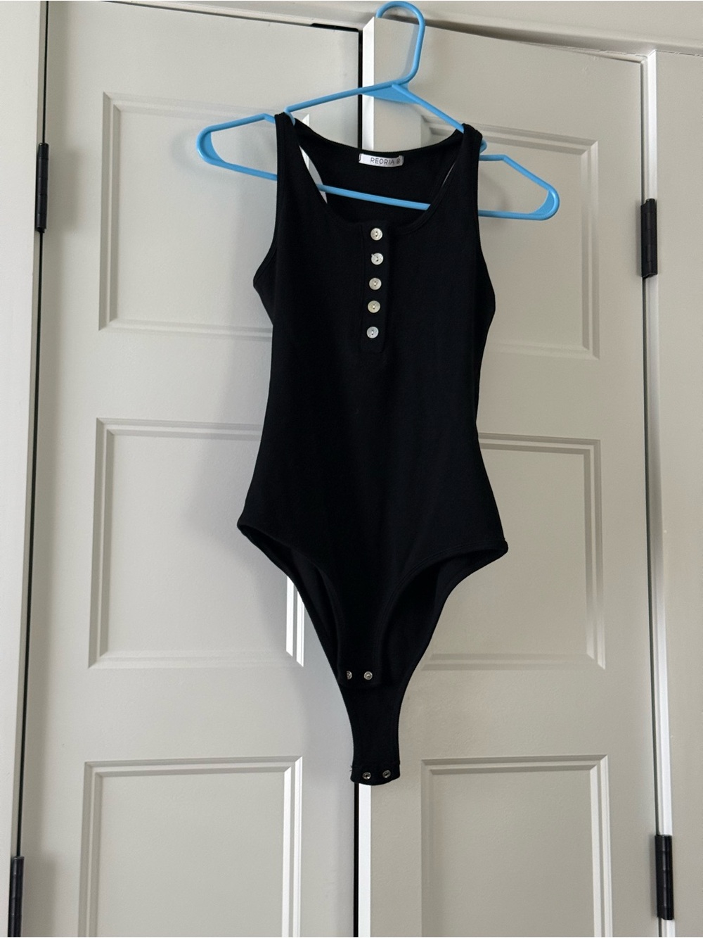 Reoria Black Ribbed Snap-Front Bodysuit